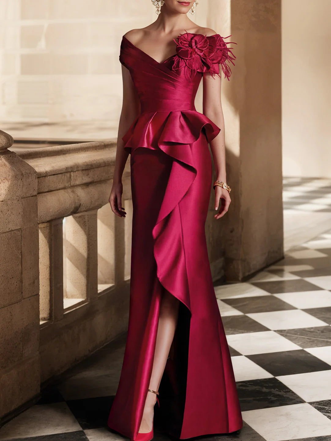 Formal Women's Dresses Trumpet/Mermaid Off-the-Shoulder Mother of the Bride Dresses with Split Side Prom Dresses Stores